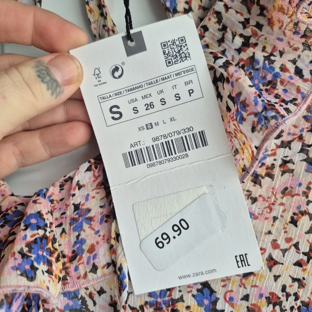 Small Zara Ruffled Floral Print Midi Dress Pink Flowy Boho - Picture 6 of 8